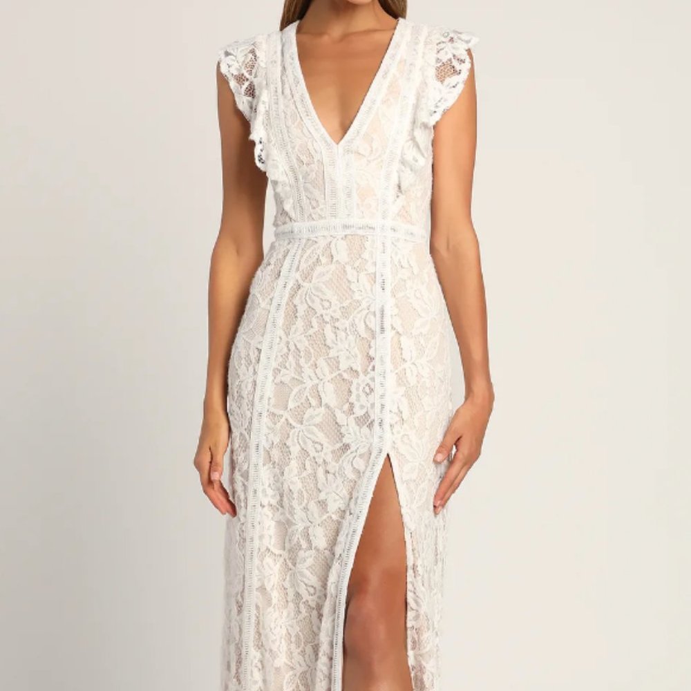 Lulu's This Moment in Time White Lace Maxi Dress